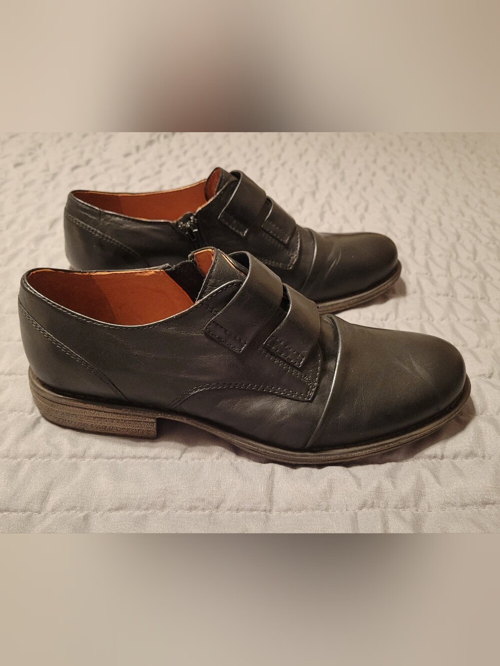 Women's Miz Mooz Liam Black Leather Double Strap Oxford Flat Shoes Sz 10 NWOB